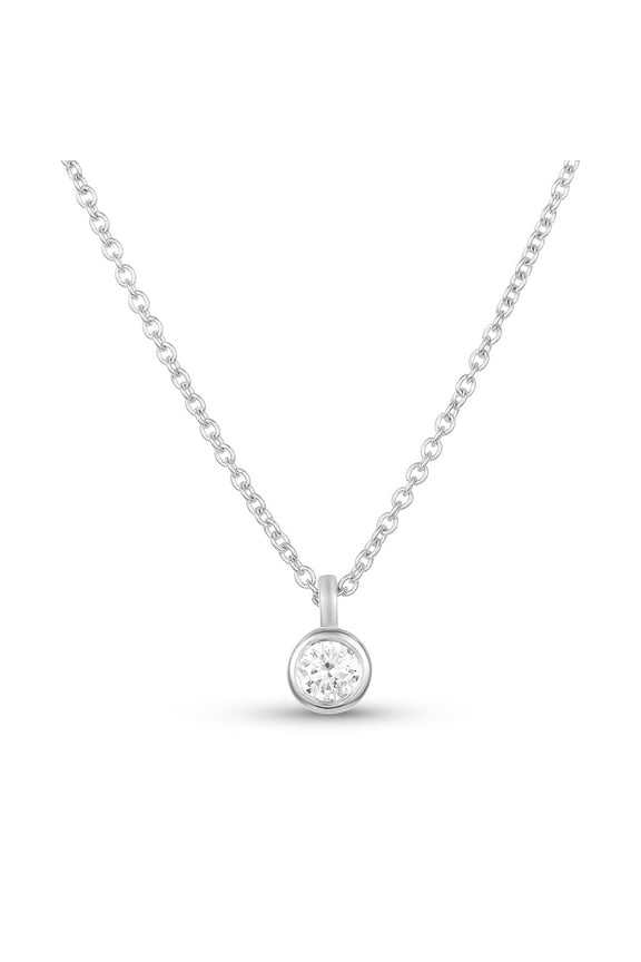 0.20 CTTW Natural Diamond Dainty Solitaire Bezel Necklace Prong Setting on 18" Extendable 14K Gold Chain (H Color, SI1-SI2 Clarity)