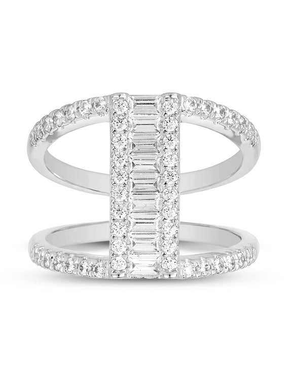 0.98 Carat Diamond Baguette Guard Ring, Women's Statement Rings, Cocktail Diamond Rings for Women on Solid 14K Gold (H Color, SI1-SI2 Clarity)