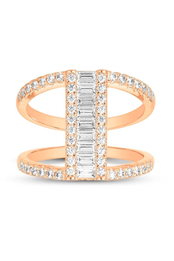 0.98 Carat Diamond Baguette Guard Ring, Women's Statement Rings, Cocktail Diamond Rings for Women on Solid 14K Gold (H Color, SI1-SI2 Clarity)