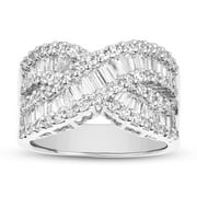 London Fine Jewelry 1.37 Carat Baguette Crossover Cluster Diamond Ring, Women's Statement Rings, Cocktail Diamond Rings for Women on Solid 14K Gold (H Color, SI1-SI2 Clarity)