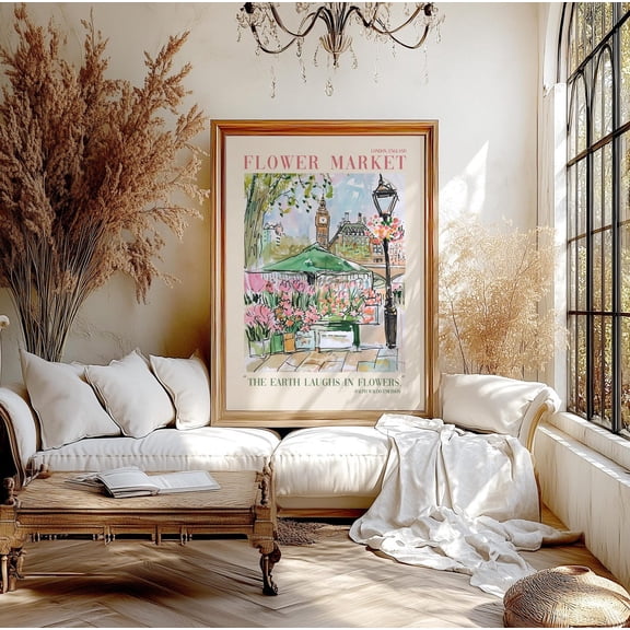 London Flower Market Poster: Colorful England Travel Poster, Unframed Poster Size 24x36
