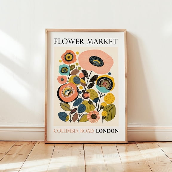 London Flower Market Poster, Retro Floral Botanical Print, Unframed Paper Poster 16x20in