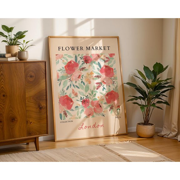 London Flower Market Red Peony Wall Art Decor Unframed Paper Print