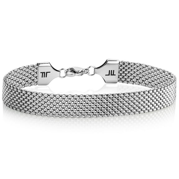 London Fog 8 Inch Tailored Sterling Silver Plated Mesh Link Bracelet