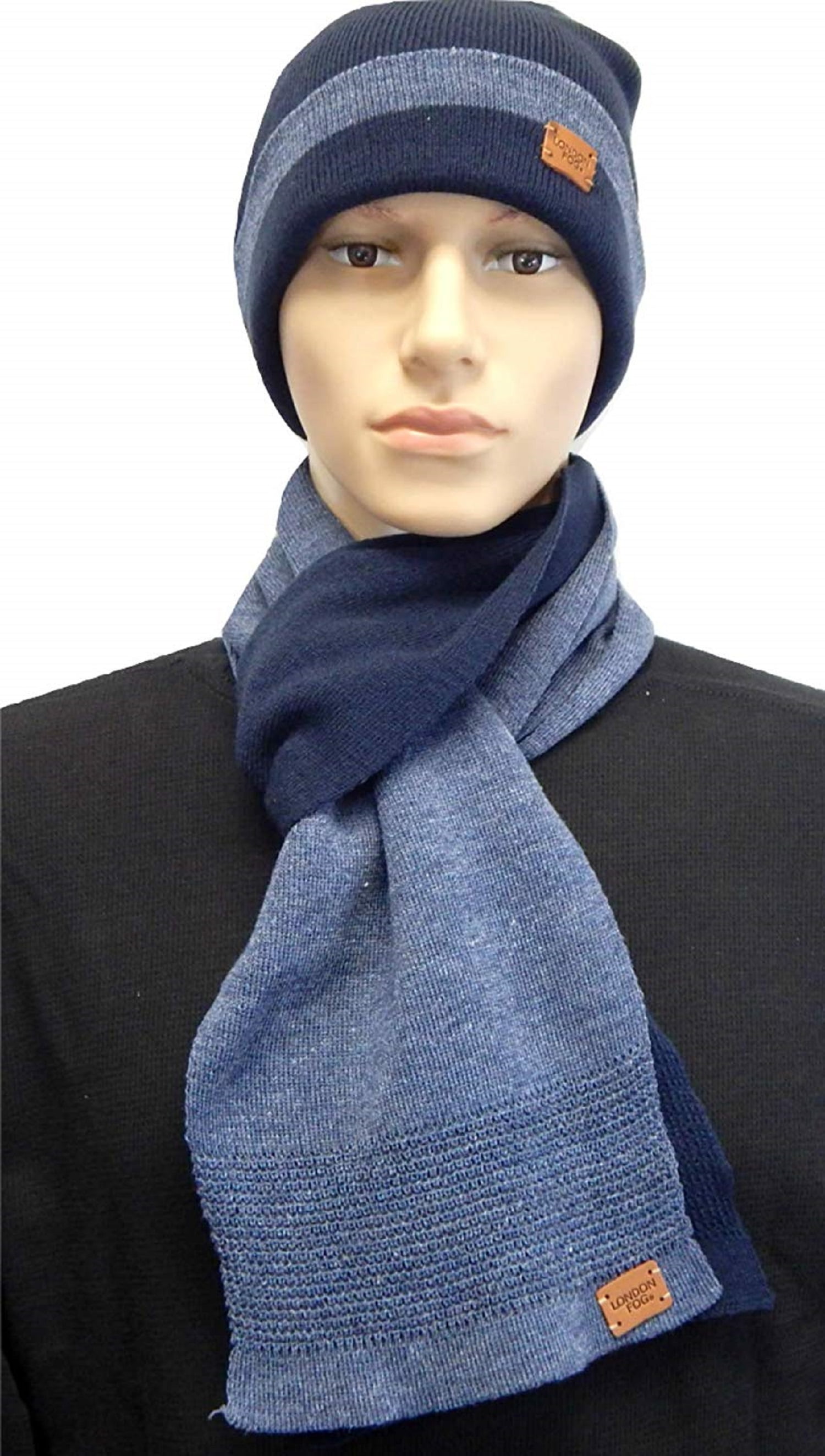 London Fog Adult Men Knit Hat and Scarf Set - Slouchy Beanie Hat Skull Cap  (Navy/Blue) - Walmart.com