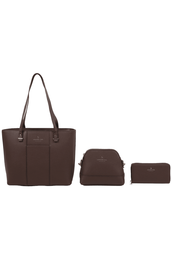 Allison 3-Piece Peppled Vegan Leather Tote Set (Chocolate)