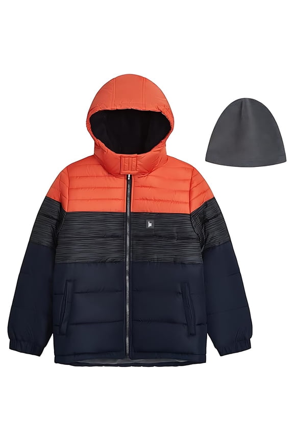 Boys' Big Active Puffer Jacket Winter Coat, Orange Night, 10-12