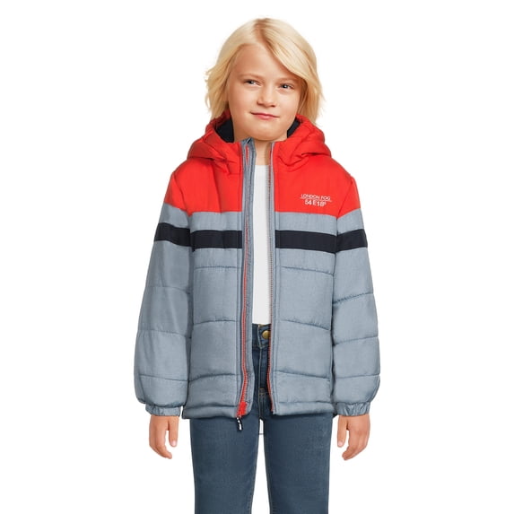 London Fog Boys Hooded Full Zip Long Sleeve Colorblock Puffer Coat, Sizes 4-16