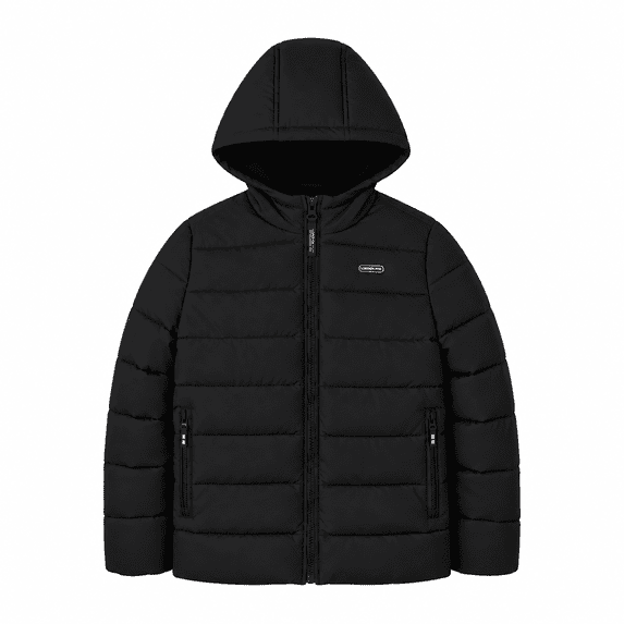 London Fog Boys' Hooded Puffer Jacket, Quilted Zip-Up Coat, Black, 8
