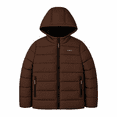 thumbnail image 1 of London Fog Boys' Hooded Puffer Jacket, Quilted Zip-Up Coat, Brown, 10/12, 1 of 2