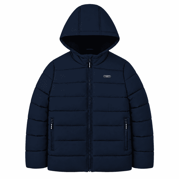 London Fog Boys' Hooded Puffer Jacket, Quilted Zip-Up Coat, Navy, 14/16