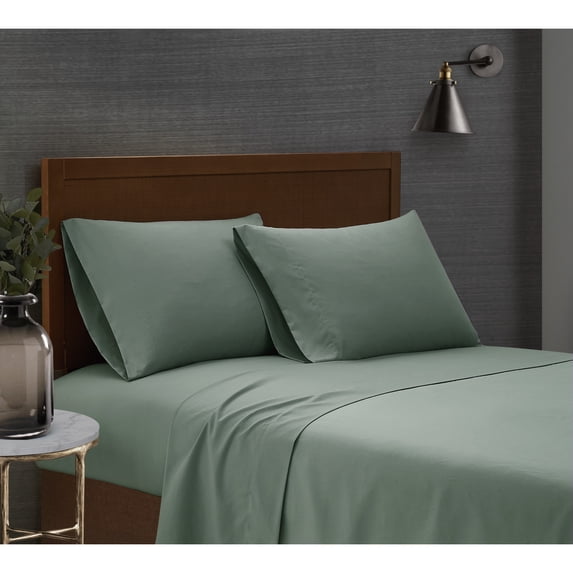 London Fog Garment Wash Solid Sheet Set Green Twin XL