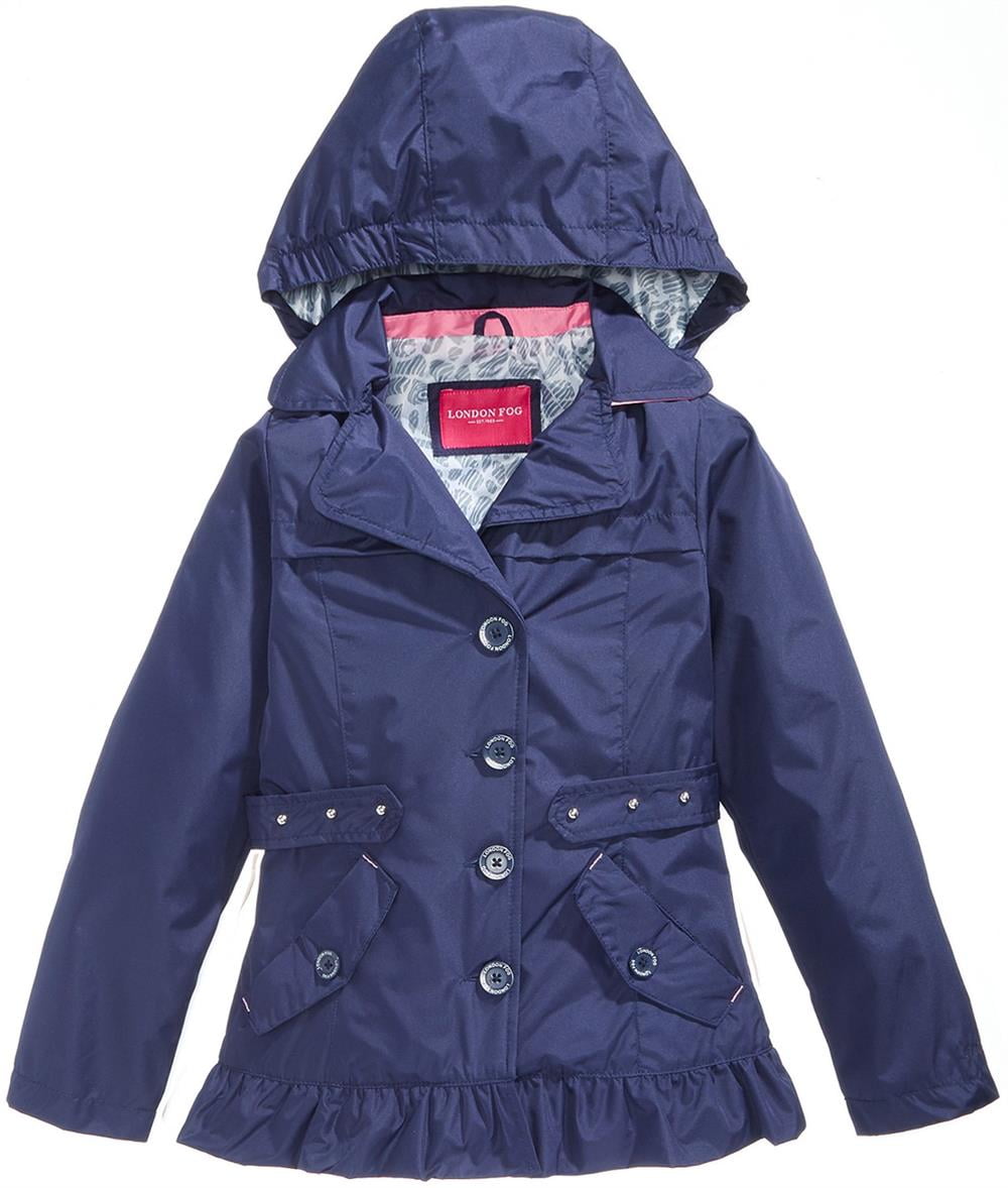 London Fog Girls 4-6X Fur Bear Satin Jacket Mittens