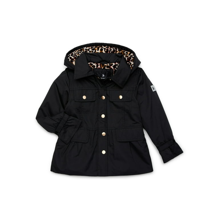 London Fog Girls Trench Coat with Cheetah Print Lined Hood Sizes 4 16