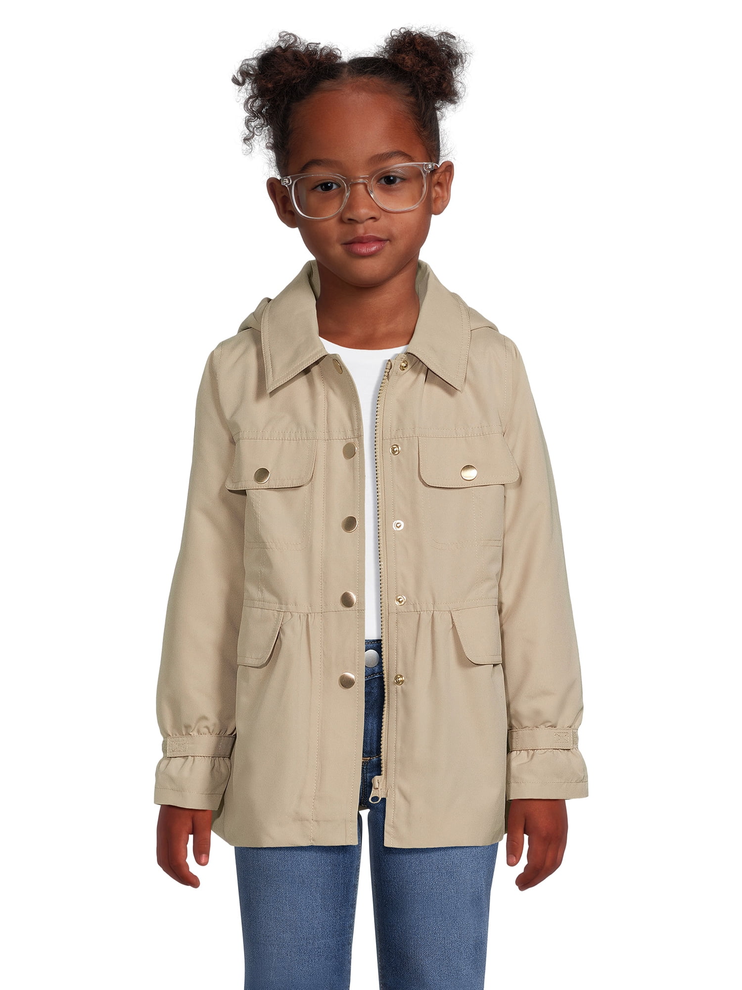 London Fog Girls Hooded Fleece-Lined Long Sleeve Mid-Weight Trench