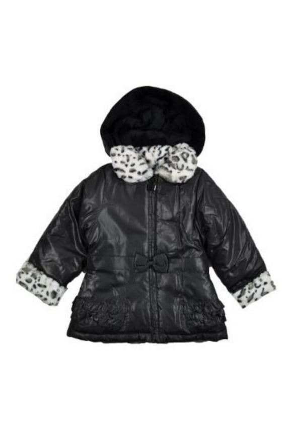 Girls Shiny Black Winter Coat Fur Bubble Jacket 4