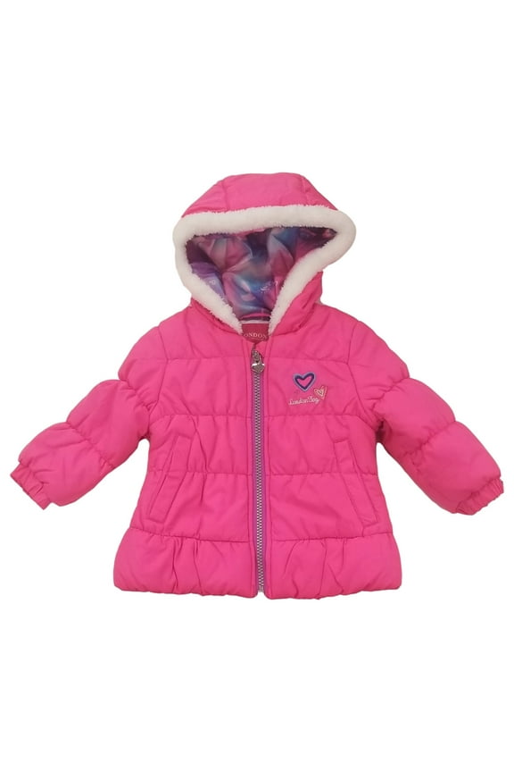 Infant & Toddler Girls Pink Rainbows Zip Up Warm Jacket w/ Hood 12M