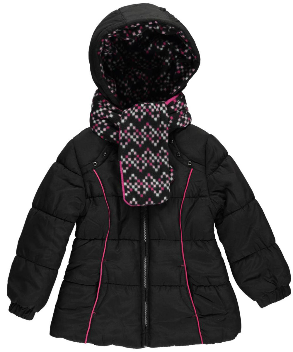 London Fog Little Girls Shoulder Gems Jacket with Scarf Sizes 4 6X black 4 Walmart