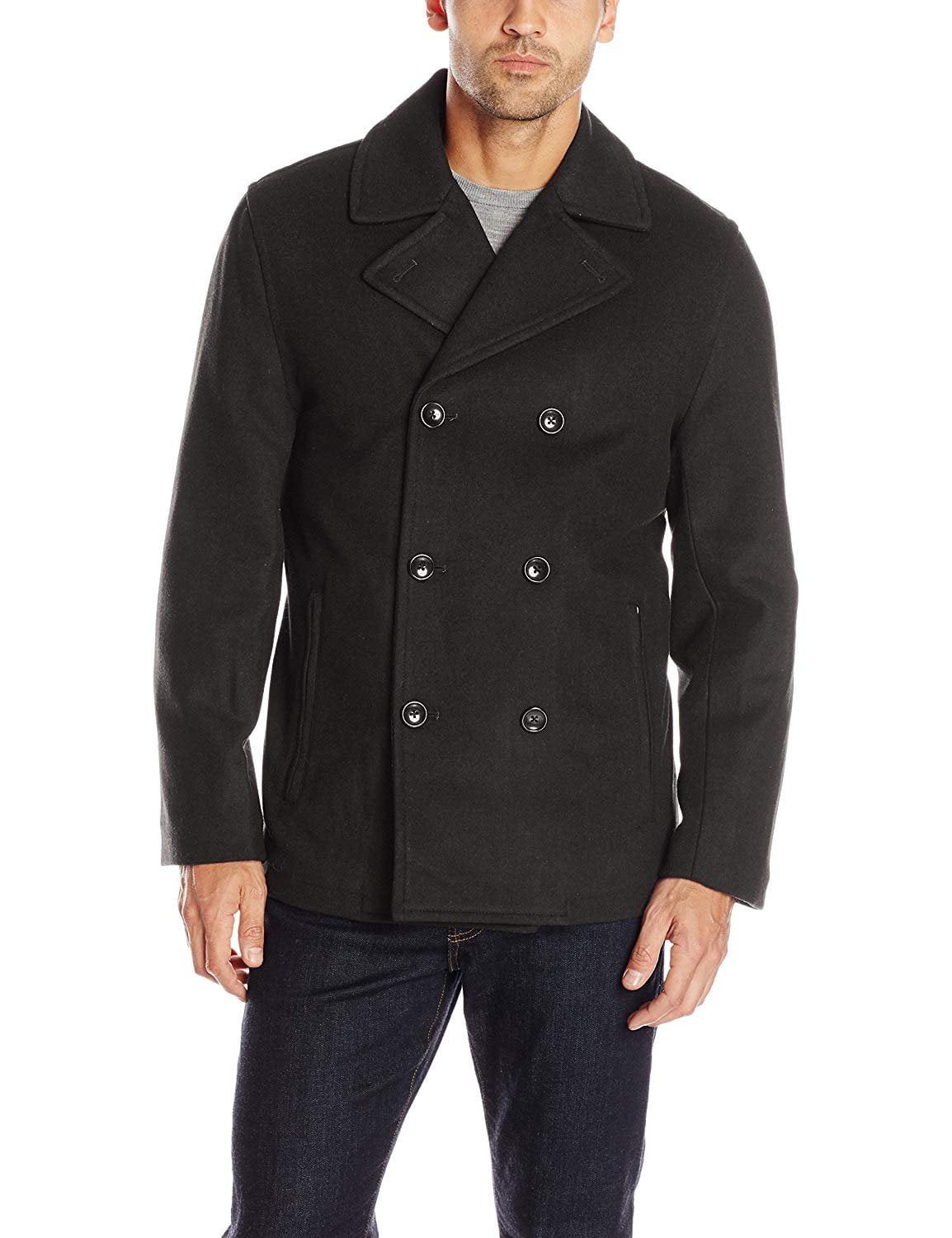London Fog Men s Austin Double Breasted Wool Pea Coat New Charcoal Small Walmart