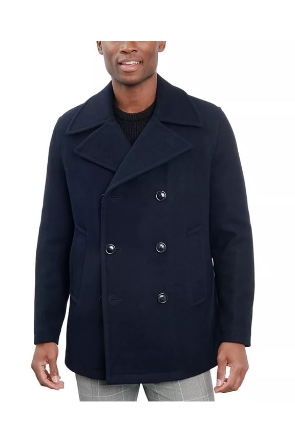Mens Double-Breasted Wool Blend Peacoat Coat 38 R Navy Blue