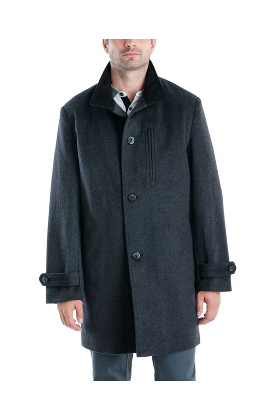 Mens Top Coat Charcoal Button-Up Stand-Collar Gray 38S
