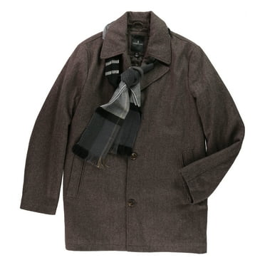 London Fog Mens Wool-Blend With Scarf Pea Coat, Brown, Big & Tall, LT