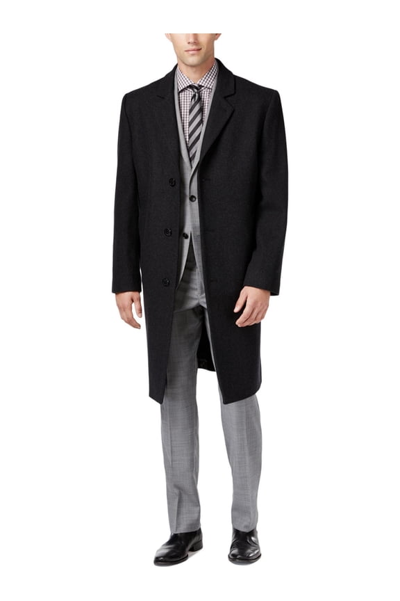 Mens Signature Wool - Blend Overcoat Coat 40 Short Dark Charcoal Grey