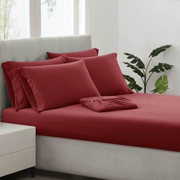 London Fog Moisture Wicking Microfiber Sheet Set, 2 Fitted Sheets and 4 Pillowcases, Red, Queen
