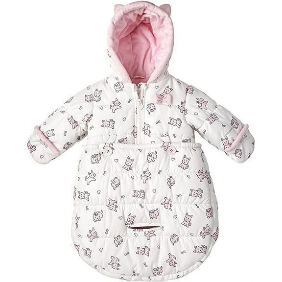 London Fog Newborn Infant Baby Girl Boys Puffer Carbag Pram Bag Snowsuit Bunting (0/6M, White)