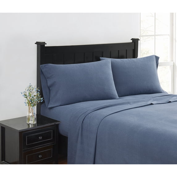 London Fog Solid Blue Full Flannel Sheet Set