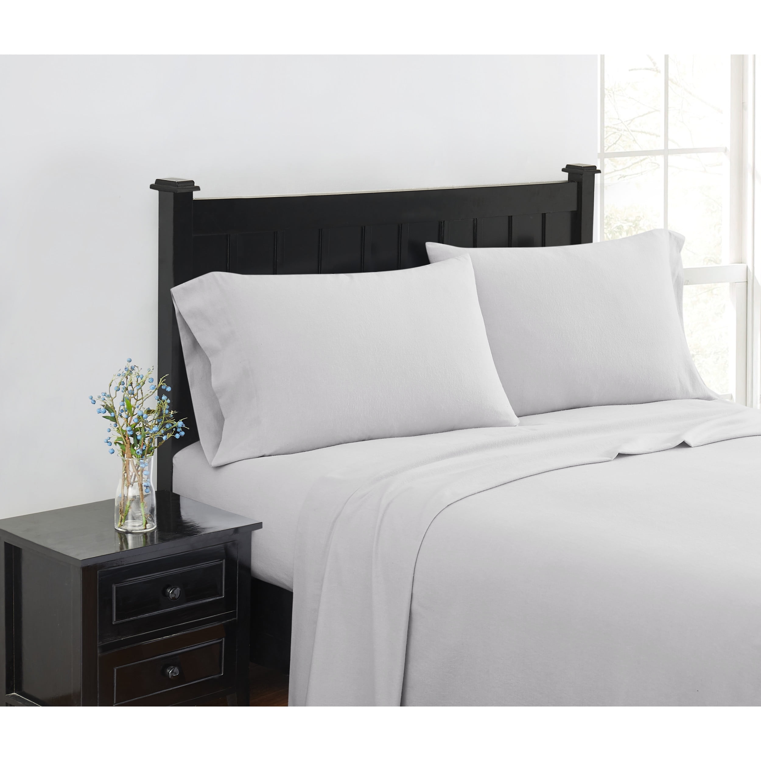 Solid Grey Queen Cotton Flannel Sheet Set