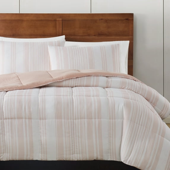London Fog Supply Blush Striped 3-Piece Garment Washed Comforter Set, Twin XL