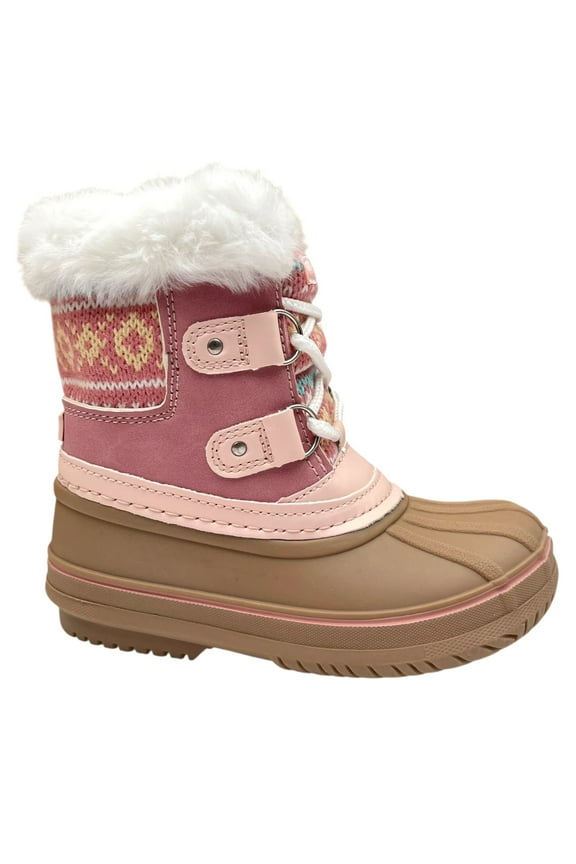 Toddler Girls Mid-Calf Snow Boots Size 9 Pink-Tan Faux Fur Waterproof