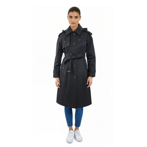 London Fog Women's Classic Single Breasted Trench Coat (Black, S)
