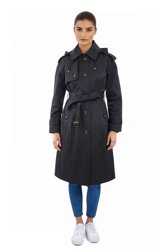 Women's Classic Single Breasted Trench Coat (Black, S)