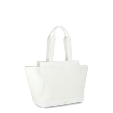 London Fog Women's Dalia Boxy Canvas Beach Tote, White