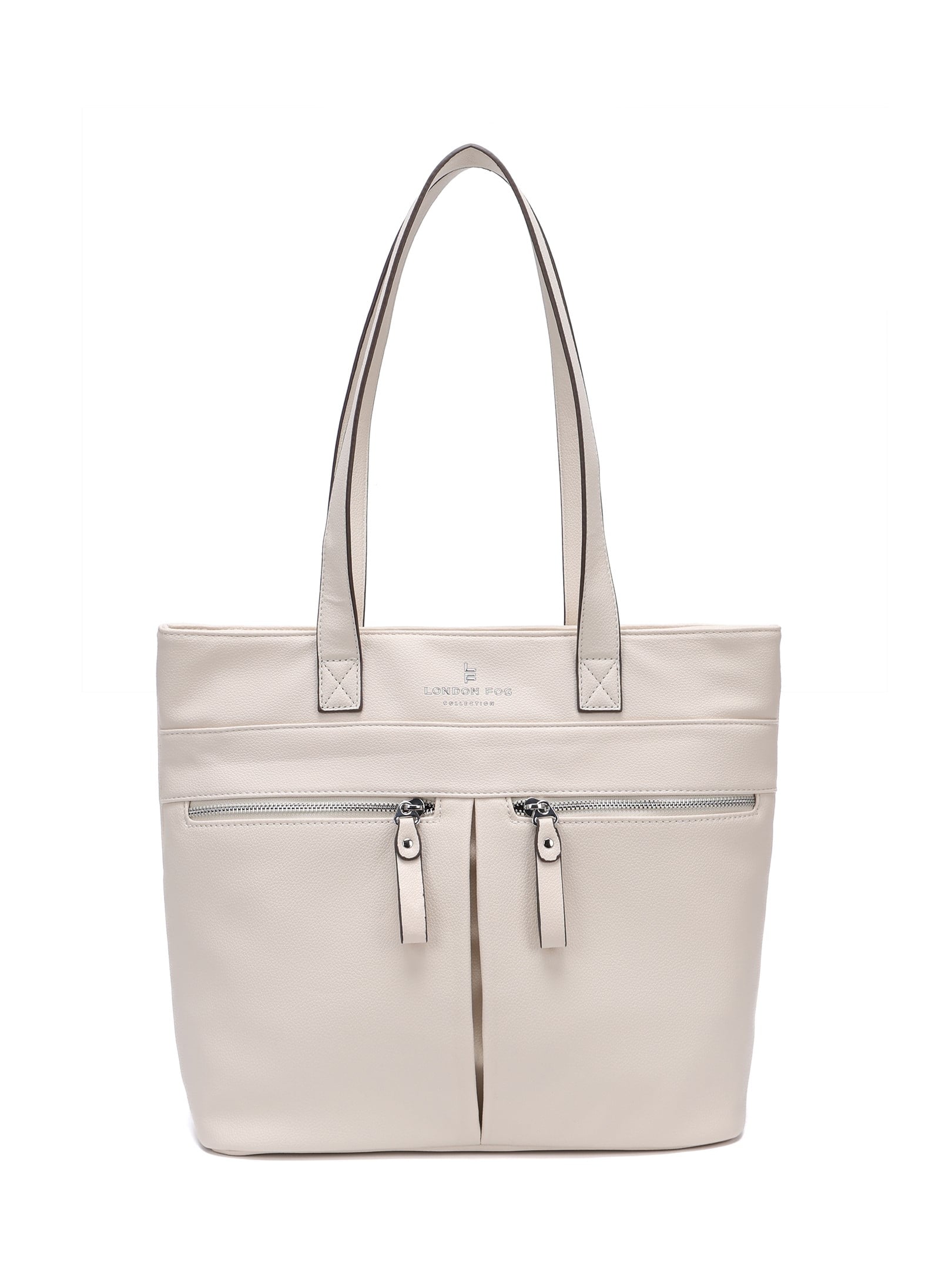 London Fog Women s Inaba Classic Double Zip Pockets Tote Bone