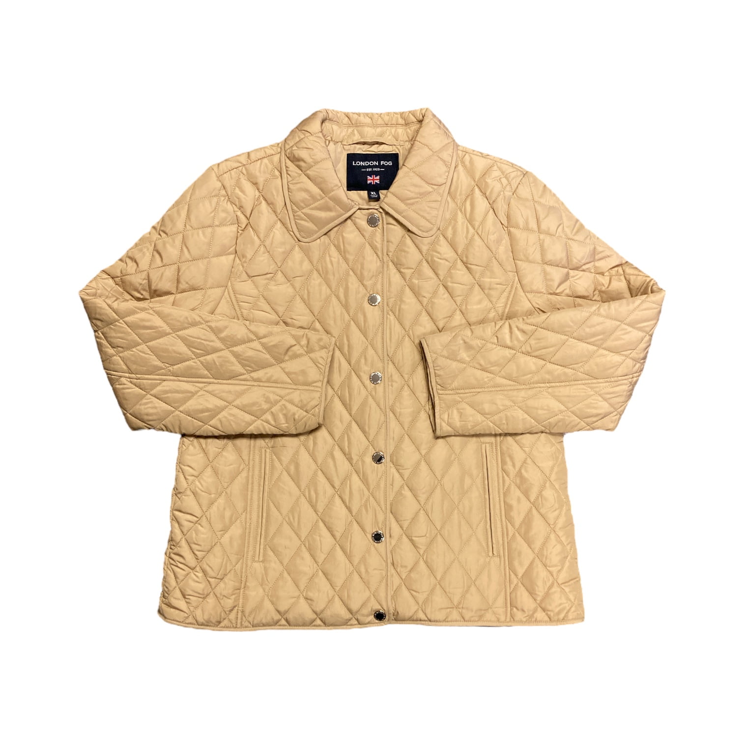 London Fog Women's Long Sleeve Quilted Button Up Coat (Khaki, XL