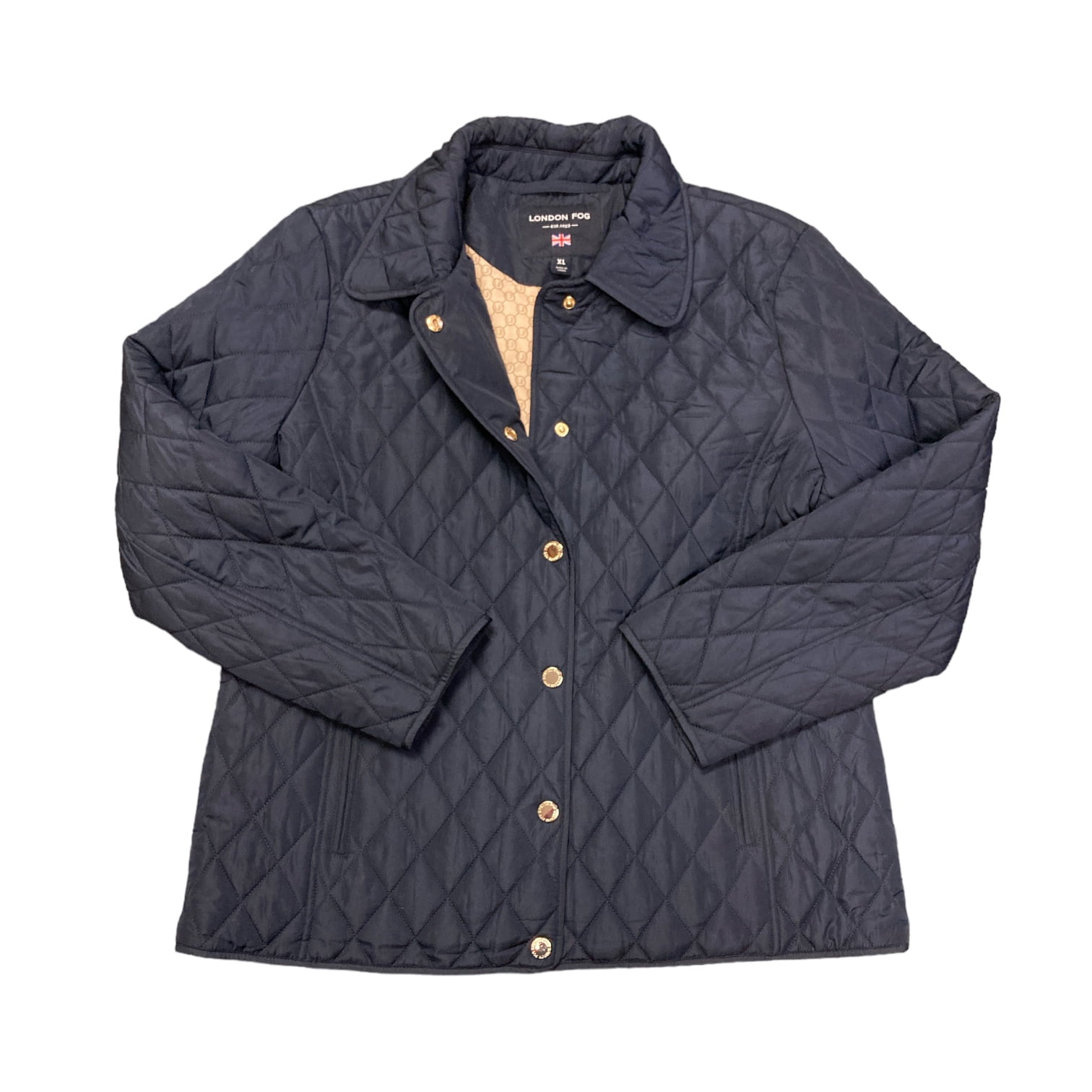 London Fog Women's Long Sleeve Quilted Button Up Coat (Midnight