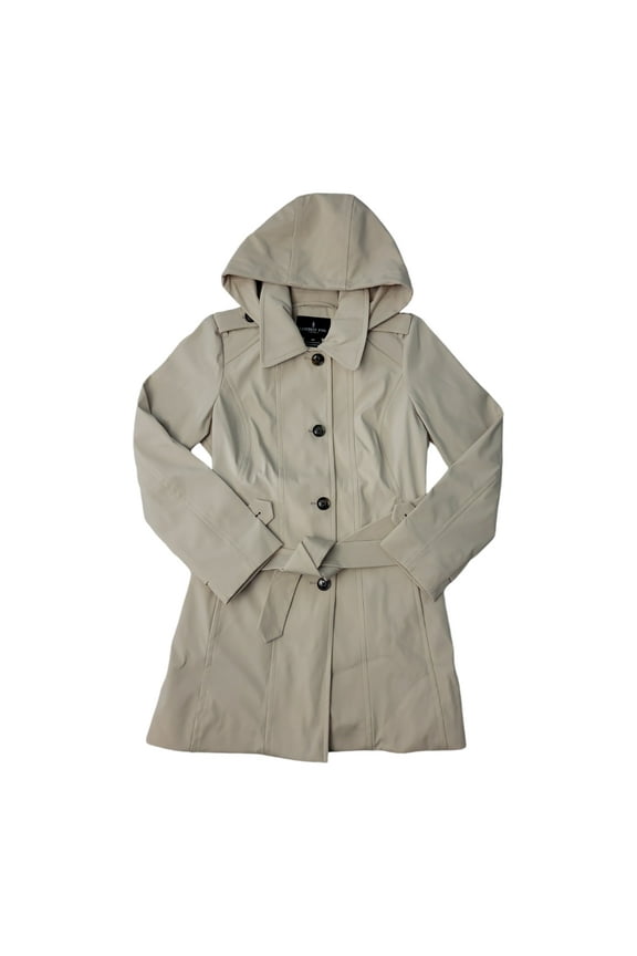 Women's Single Breasted Waist Belt Hooded Trench Coat, 7723770SC (Stone, L)