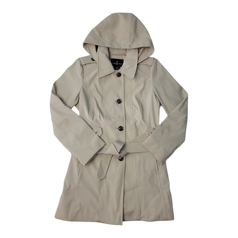 London Fog Women's Single Breasted Waist Belt Hooded Trench Coat