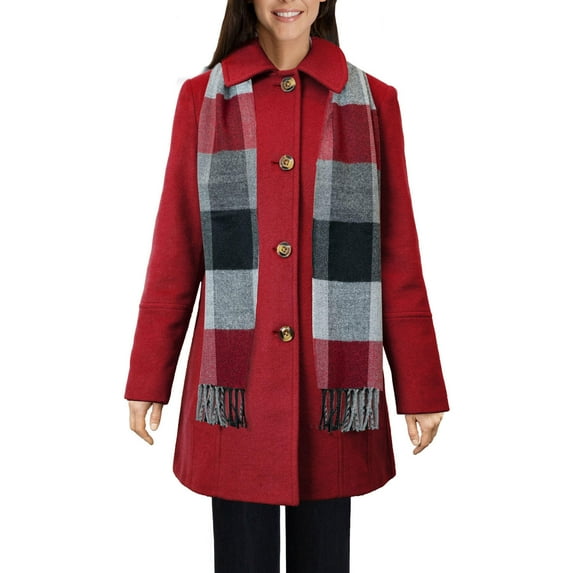 London Fog Women's Classic-Style Wool Button Coat with Coordinating Scarf (Red, XXL)