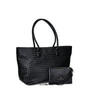 London Fog Women's Woven Tote With Pouch, Black