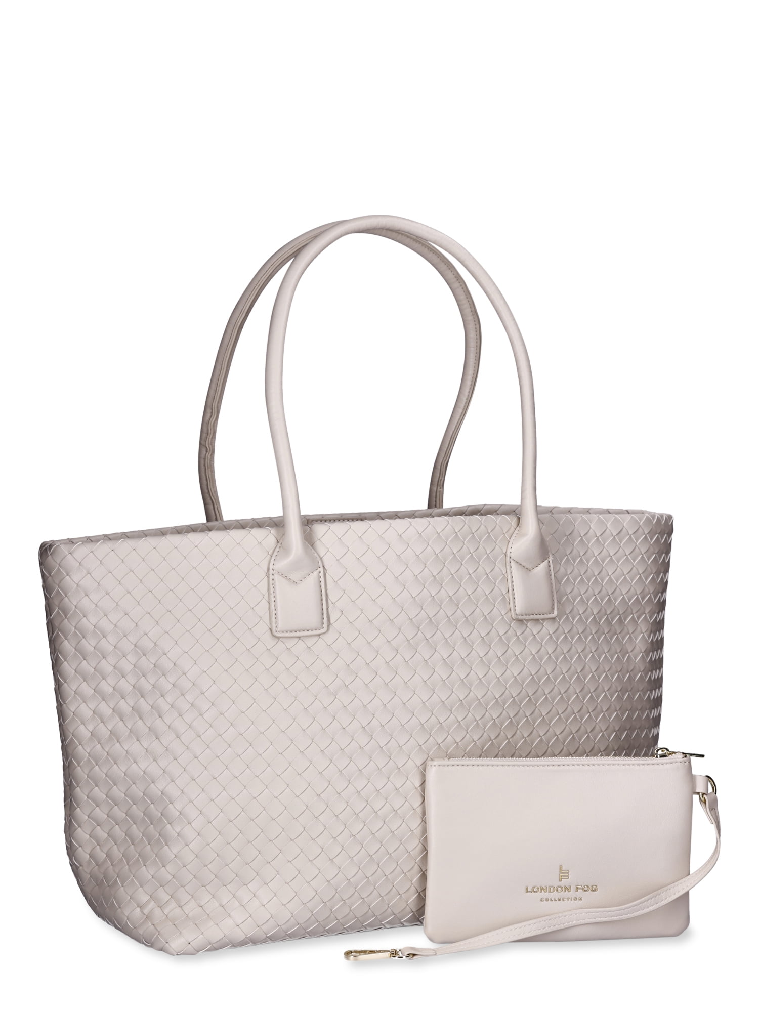 London Fog Women's Woven Tote With Pouch, White