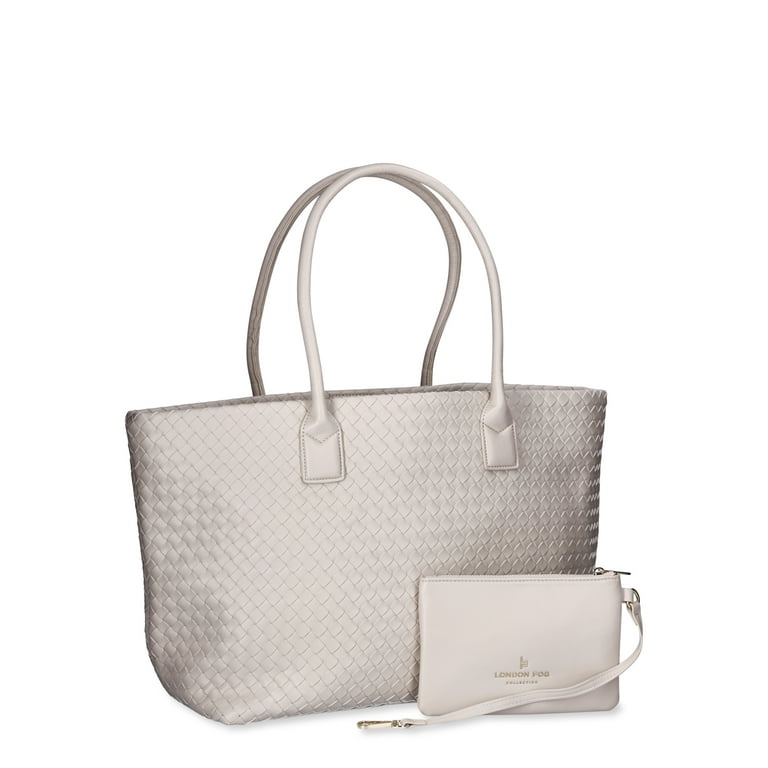 London Fog Women s Woven Tote With Pouch White Walmart