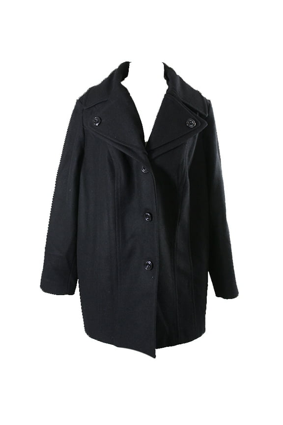 Womens Layered-Collar Peacoat 1X