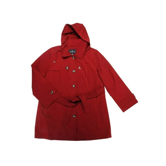 London Fog Womens Size XX-Large Midi-Length Hooded Trench Coat, Chili Red