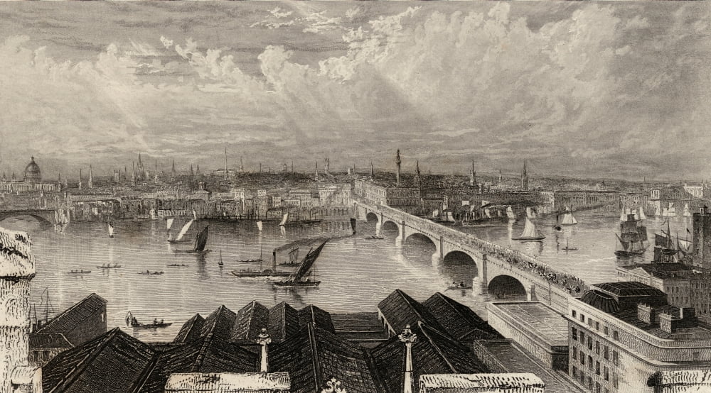 London From The Tower Of Saint Saviours19Th Century Print Drawn And Engraved By WBScott Canvas Art - Ken Welsh Design Pics (20 x 11)