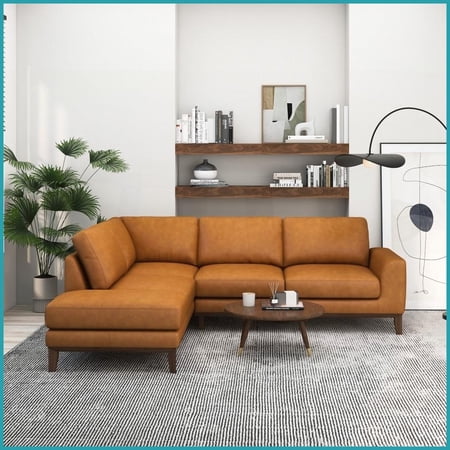 London Genuine Leather Left-Facing Sectional Sofa – Plush Comfort for Living Rooms