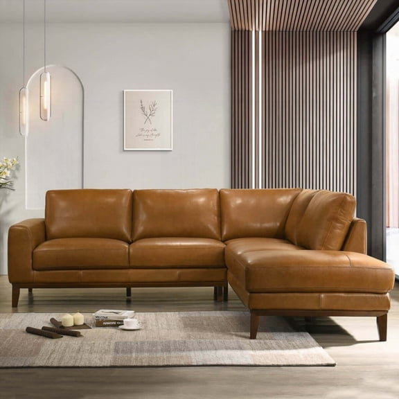 London Genuine Leather Sectional Sofa Right Facing